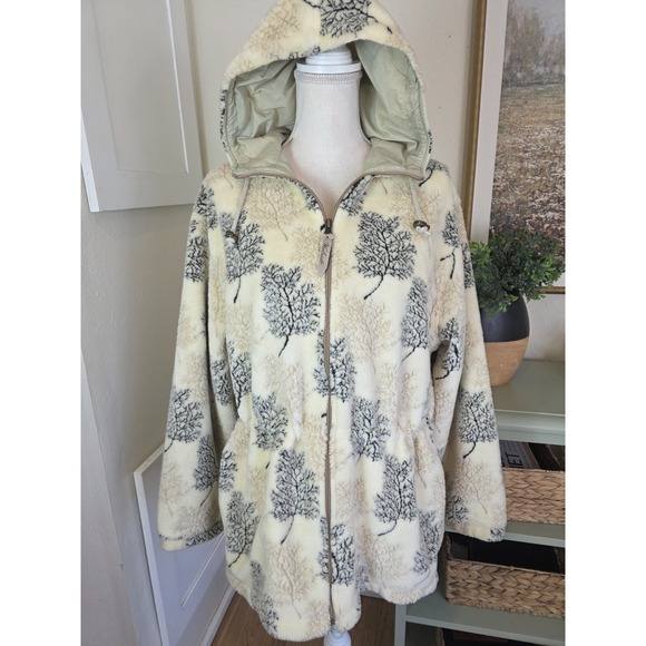 Woolrich Jackets & Blazers - Woolrich Womens Large Full Zip Fleece Jacket USA Cinch Waist Hooded Leaves
